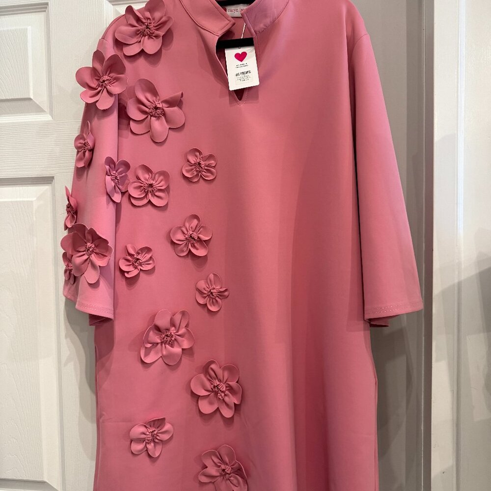 O/S Caryn Lawn Pink Applique Short Dress